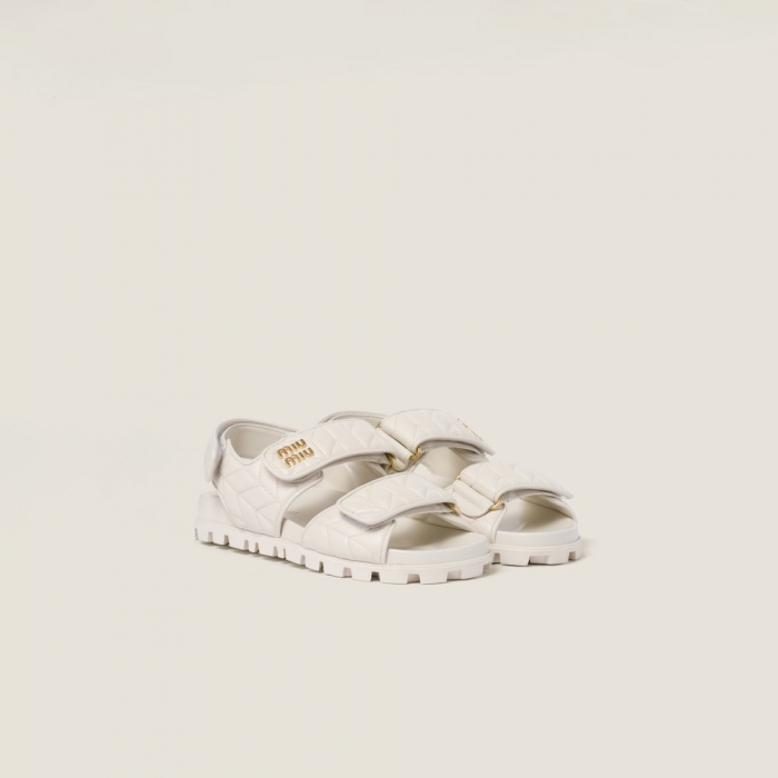 Miu Miu Sporty matelassé nappa leather sandals White