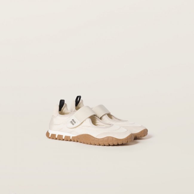 Miu Miu Tyre technical fabric and suede ballerinas Ivory