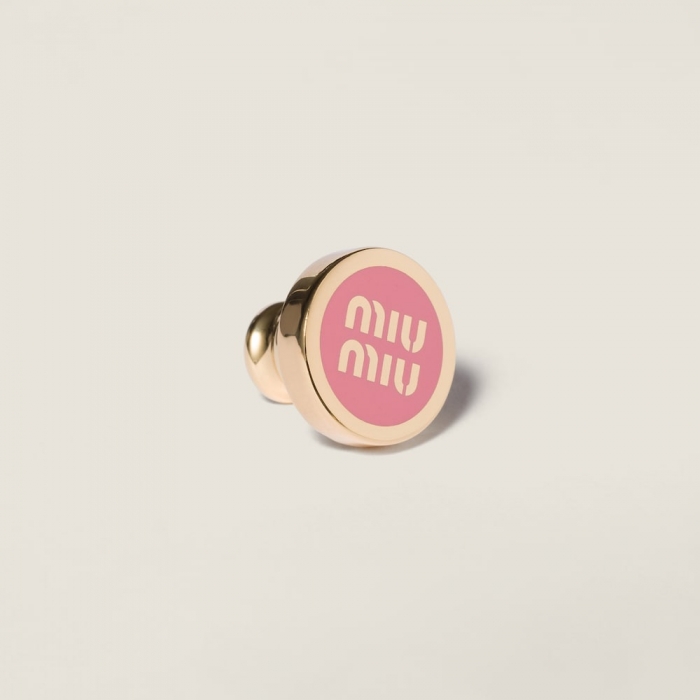 Miu Miu Enameled metal logo brooch - Pink