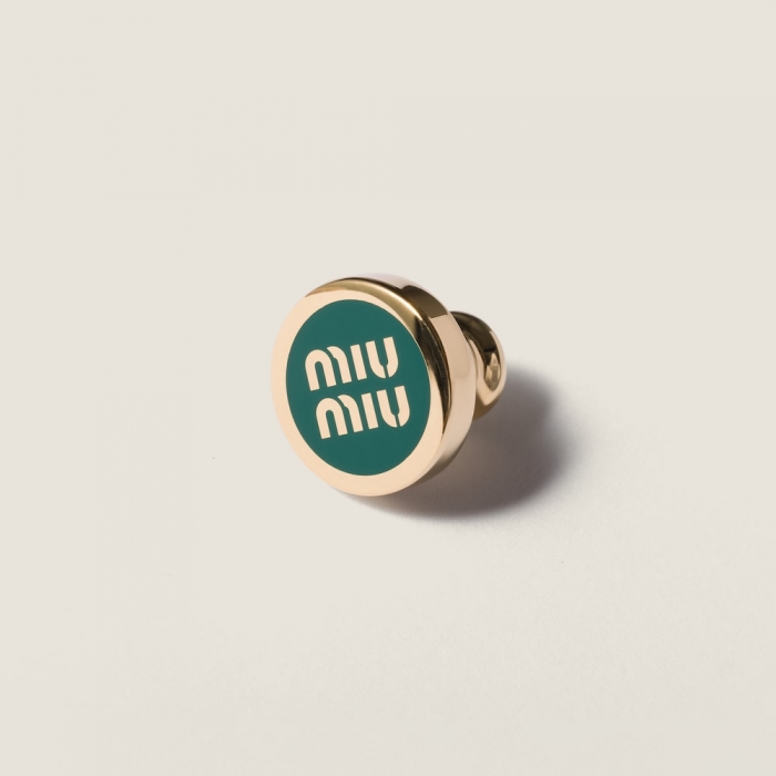 Miu Miu Enameled metal logo brooch - Billiard Green