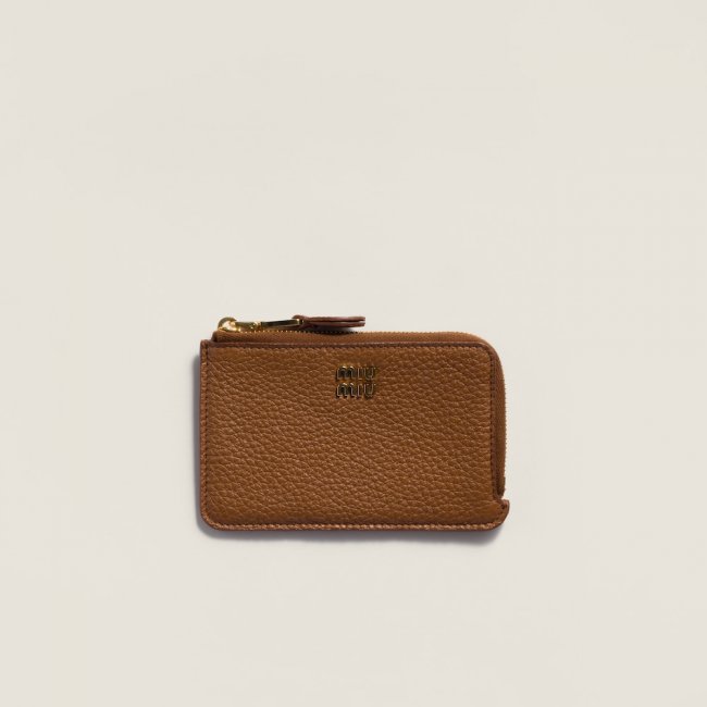 Miu Miu Leather pouch card holder Cognac