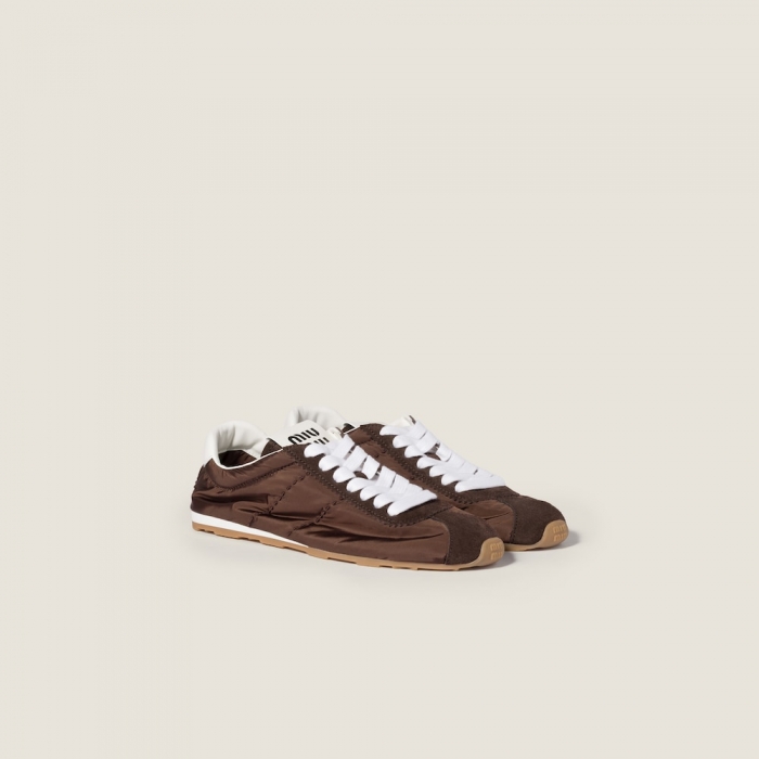 Miu Miu Plume technical fabric and suede sneakers Sienna