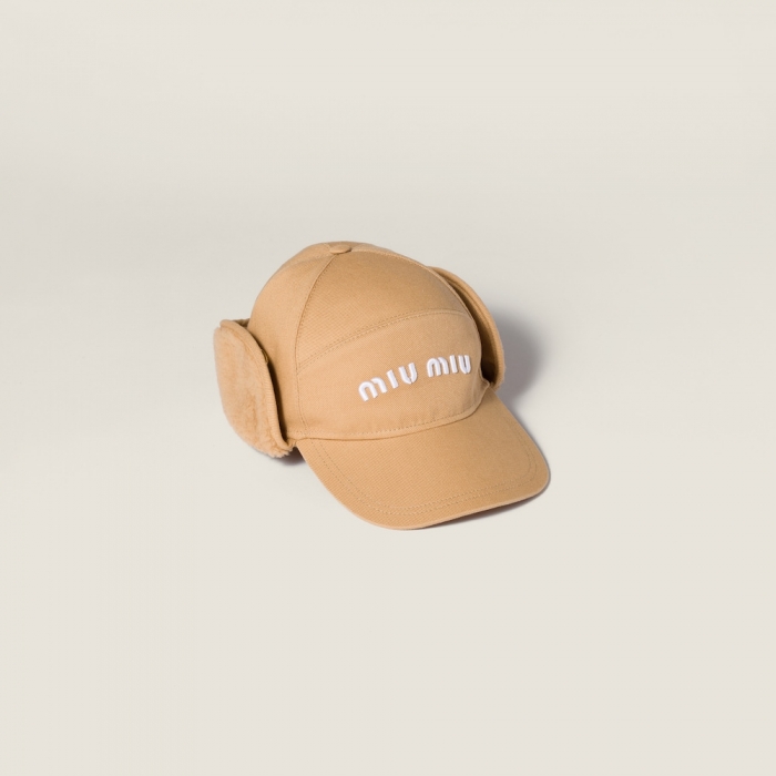 Miu Miu Drill and fleece cap - Honey