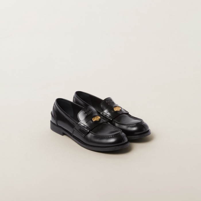 Miu Miu Brushed leather penny loafers Black