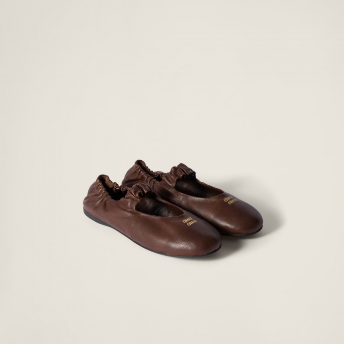 Miu Miu Ruches nappa leather ballerinas Briarwood