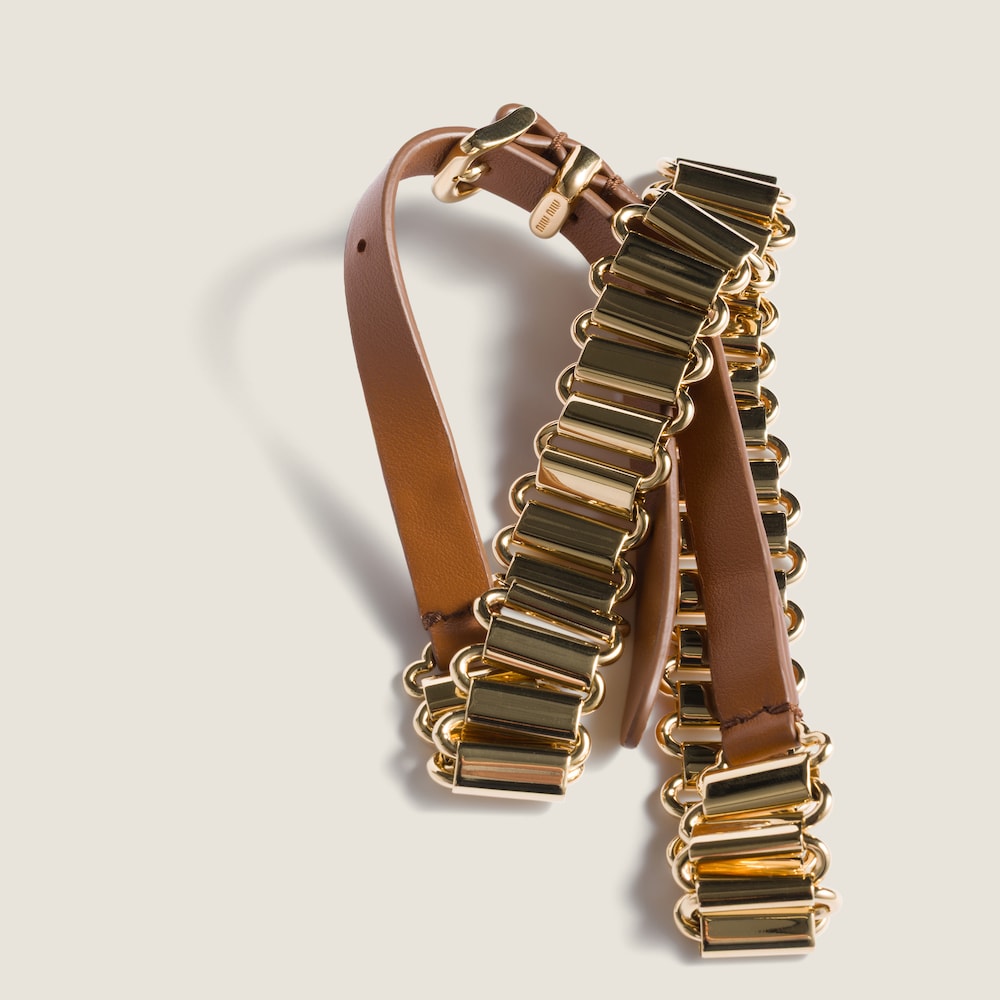 Miu Miu Metal and leather necklace Gold / Cognac