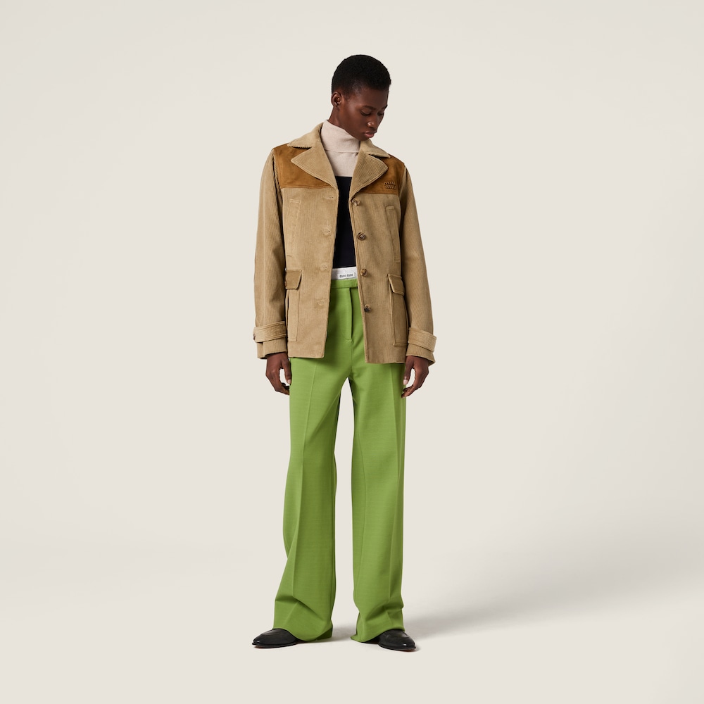 Miu Miu Single-breasted corduroy and leather jacket Cord