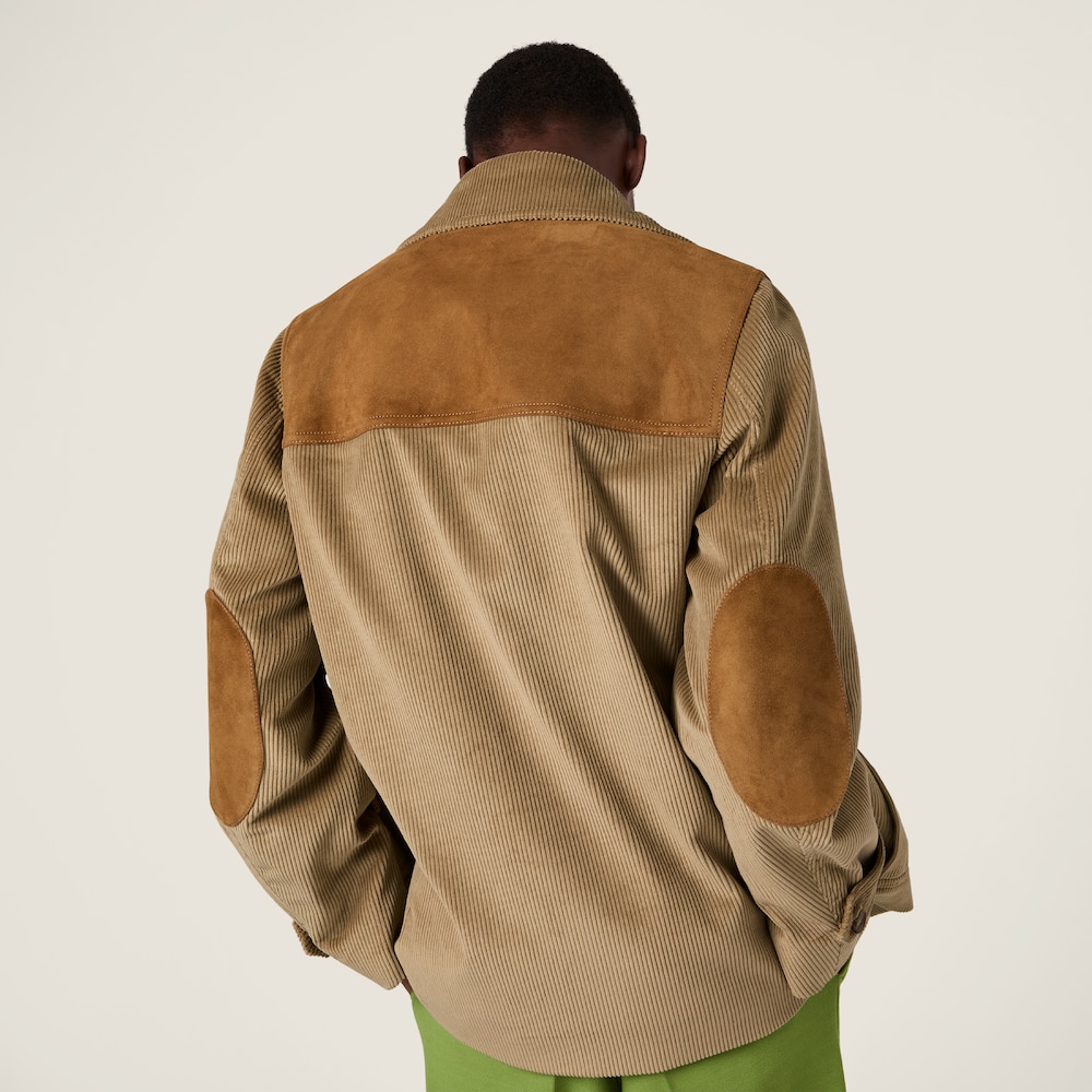 Miu Miu Single-breasted corduroy and leather jacket Cord