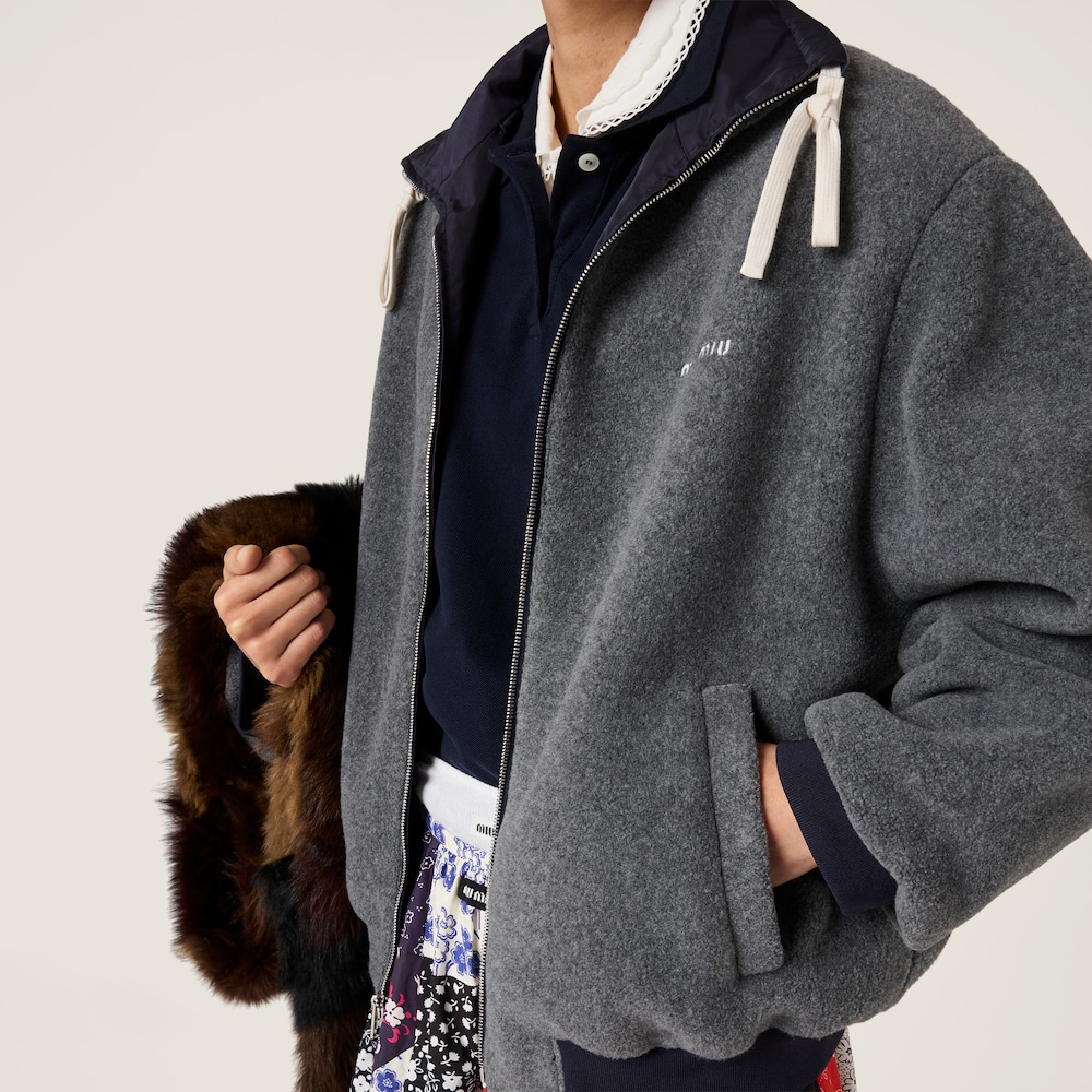 Miu Miu Technical gazar and fleece bomber jacket Navy