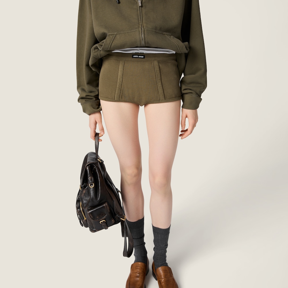 Miu Miu Garment-dyed ribbed boxer shorts Military Green