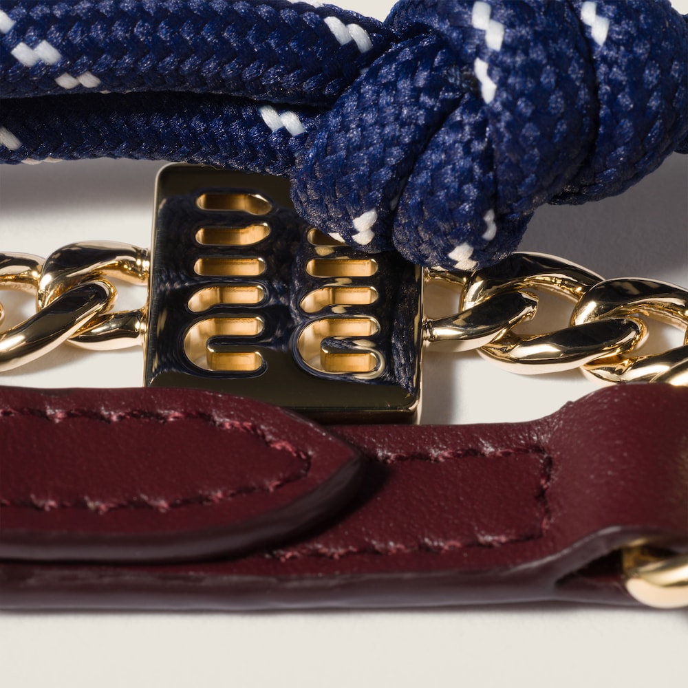 Miu Miu Leather, cord and metal trick keyring - Burgundy/Baltic Blue