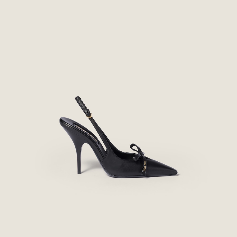 Miu Miu Leather slingback pumps with bow Black