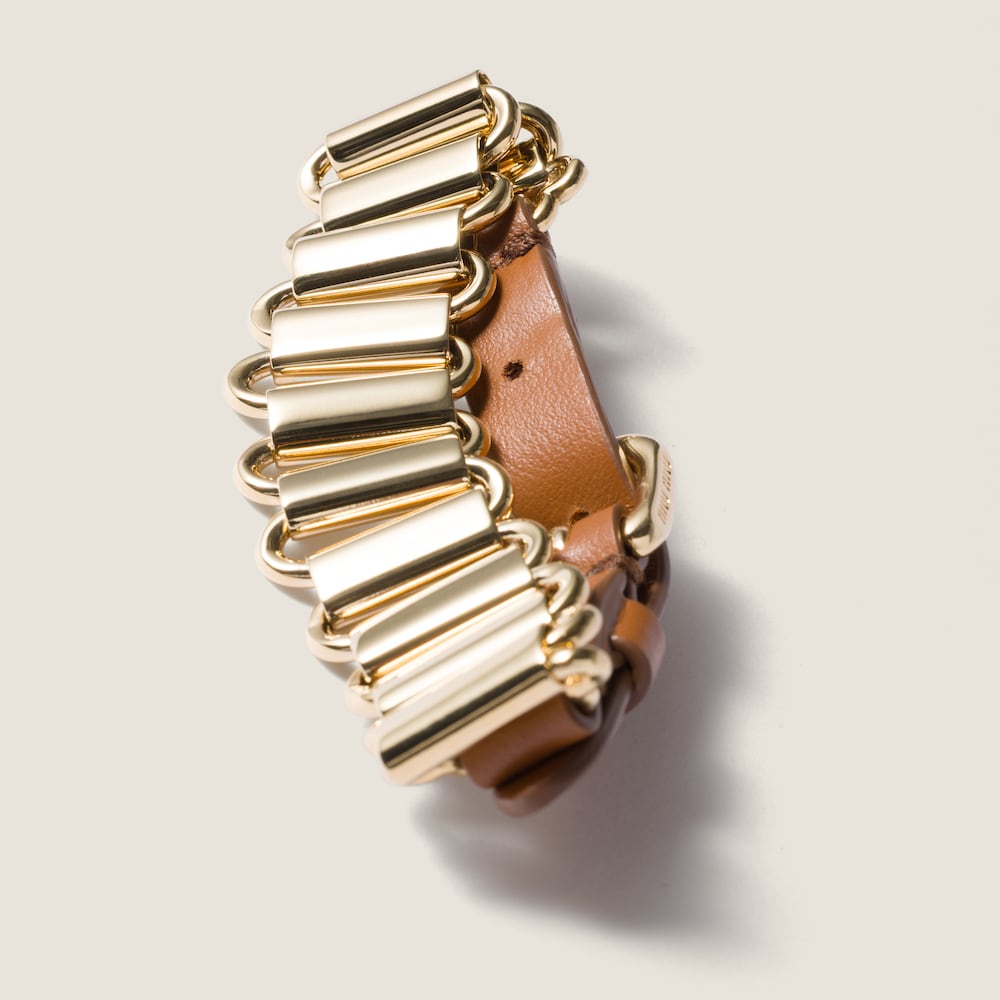 Miu Miu Metal and leather bracelet Gold / Cognac