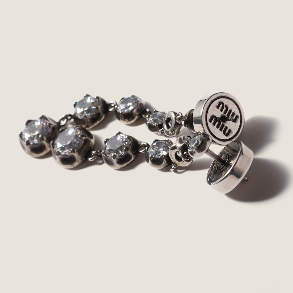 Miu Miu Metal pendant earrings with crystals Silver
