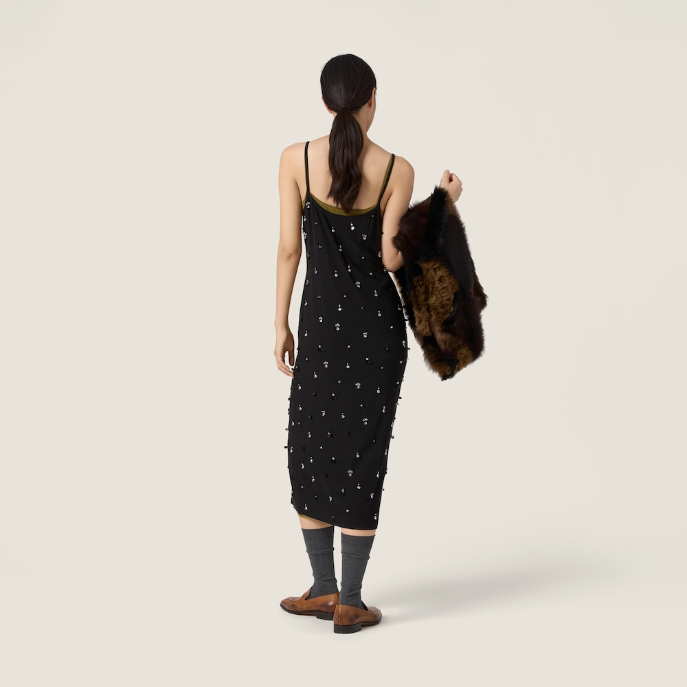 Miu Miu Embroidered stretch georgette dress Black