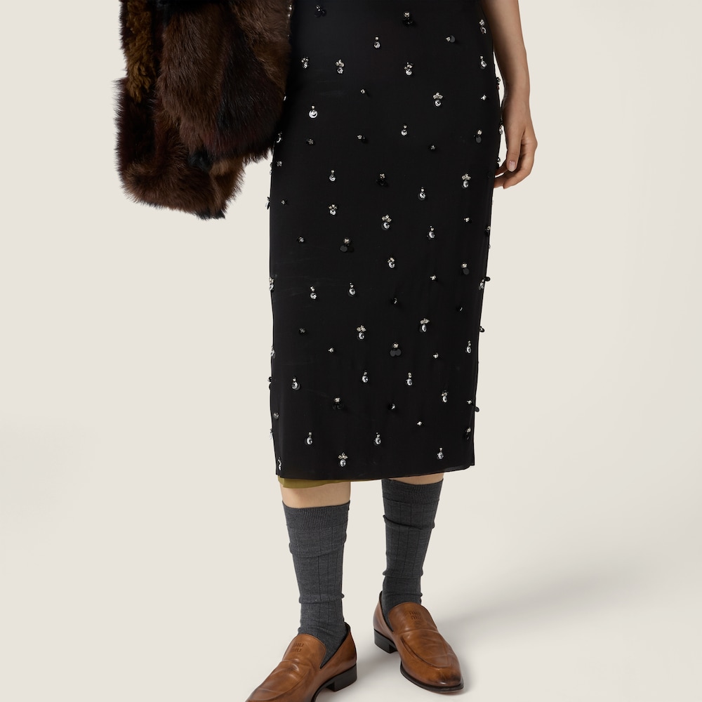 Miu Miu Embroidered stretch georgette dress Black