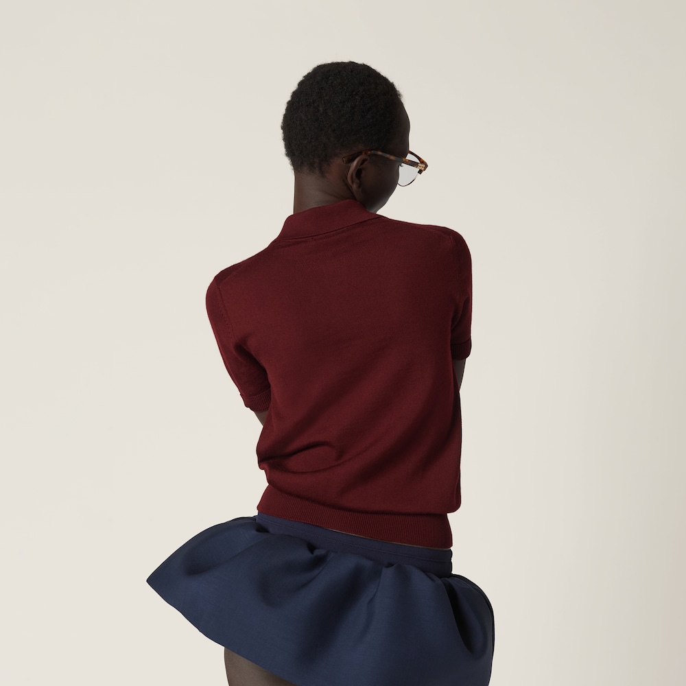 Miu Miu Wool knit polo shirt Amaranth Red / Maize Yellow