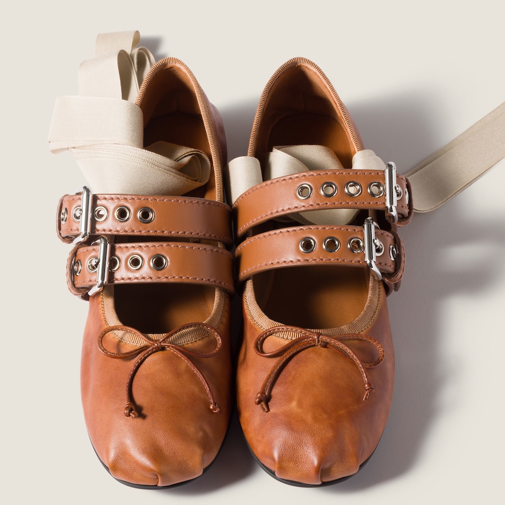 Miu Miu Nappa and calf leather ballerinas Caramel