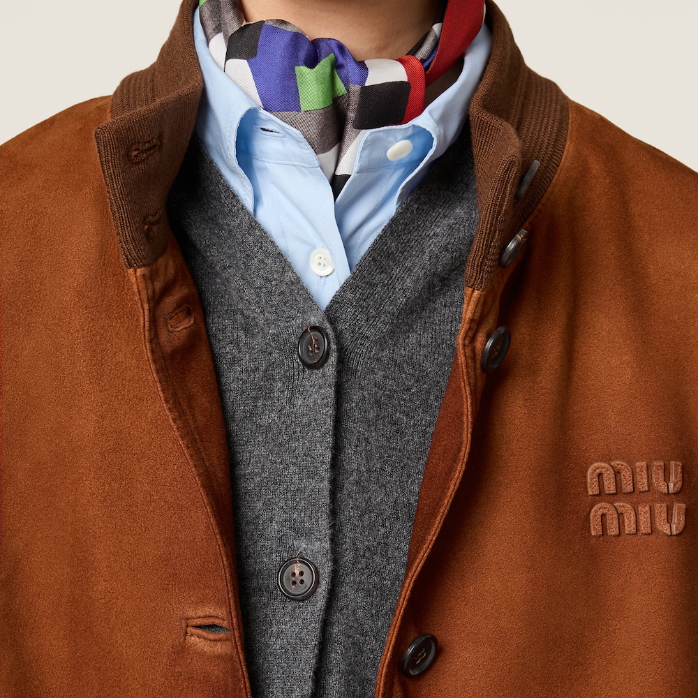 Miu Miu Waxed suede jacket Chestnut Brown