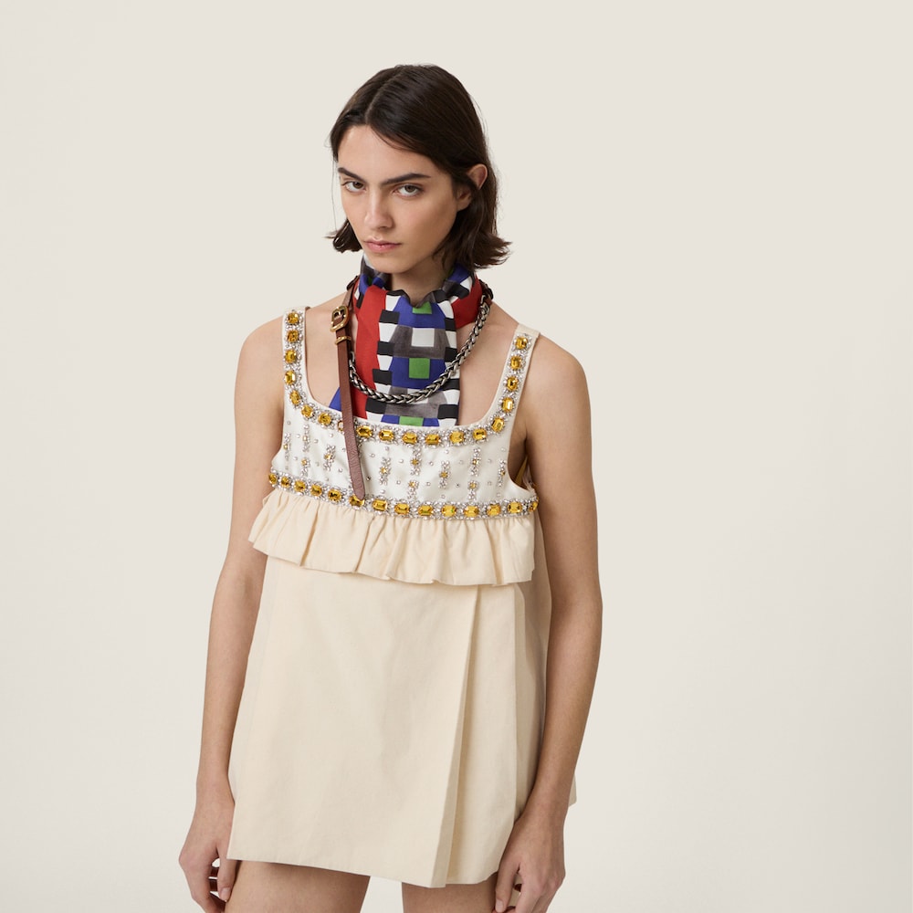 Miu Miu Embroidered canvas mini-dress Ecru