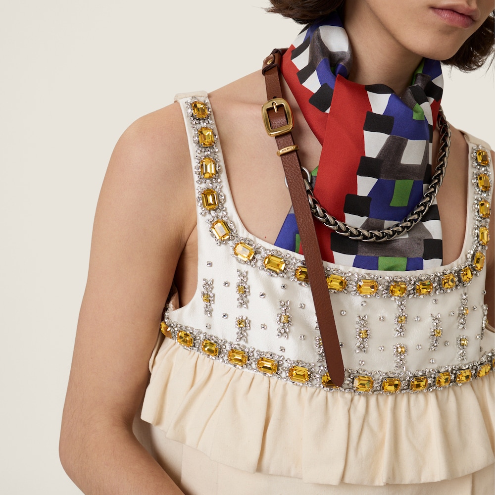 Miu Miu Embroidered canvas mini-dress Ecru