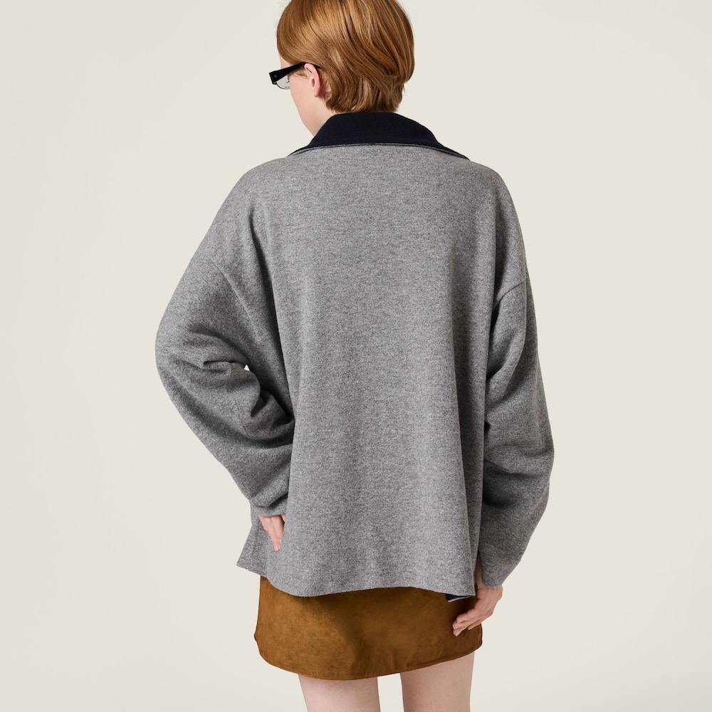 Miu Miu Cashmere half-zipper sweater GREY+BLUE