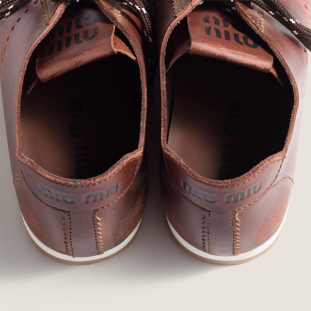 Miu Miu Plume leather sneakers Coffee