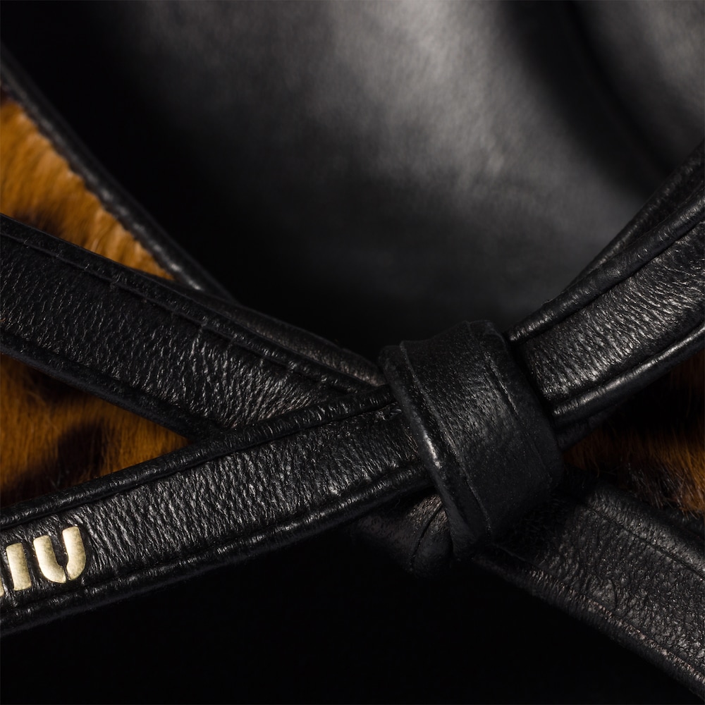 Miu Miu Printed leather sandals with bow Honey