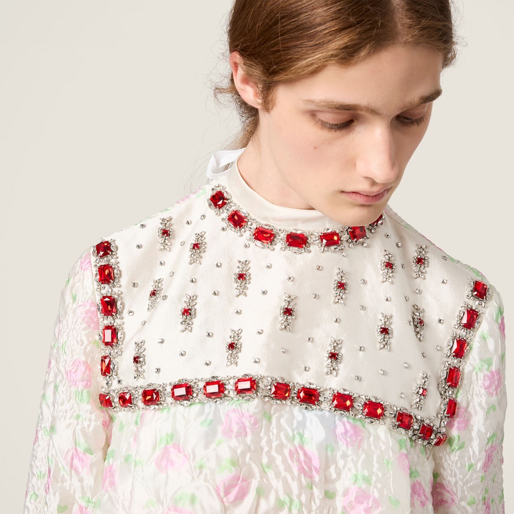 Miu Miu Cloqué mini-dress with crystals White /  Pink