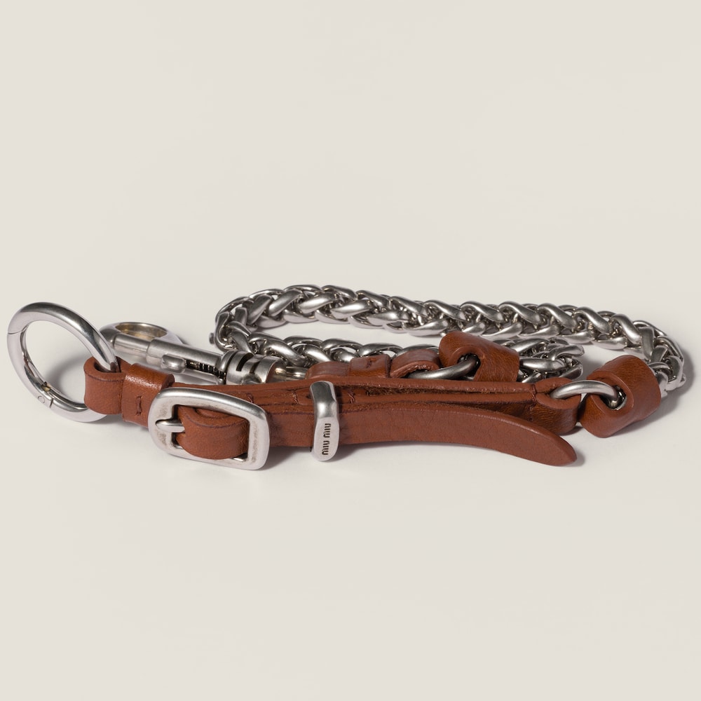 Miu Miu Metal and leather key ring trick - Tobacco