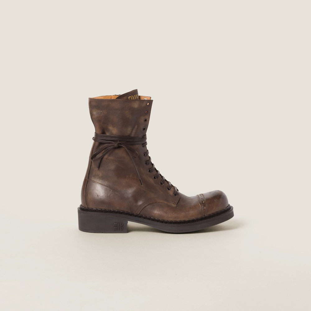Miu Miu Leather laced booties Cocoa Brown