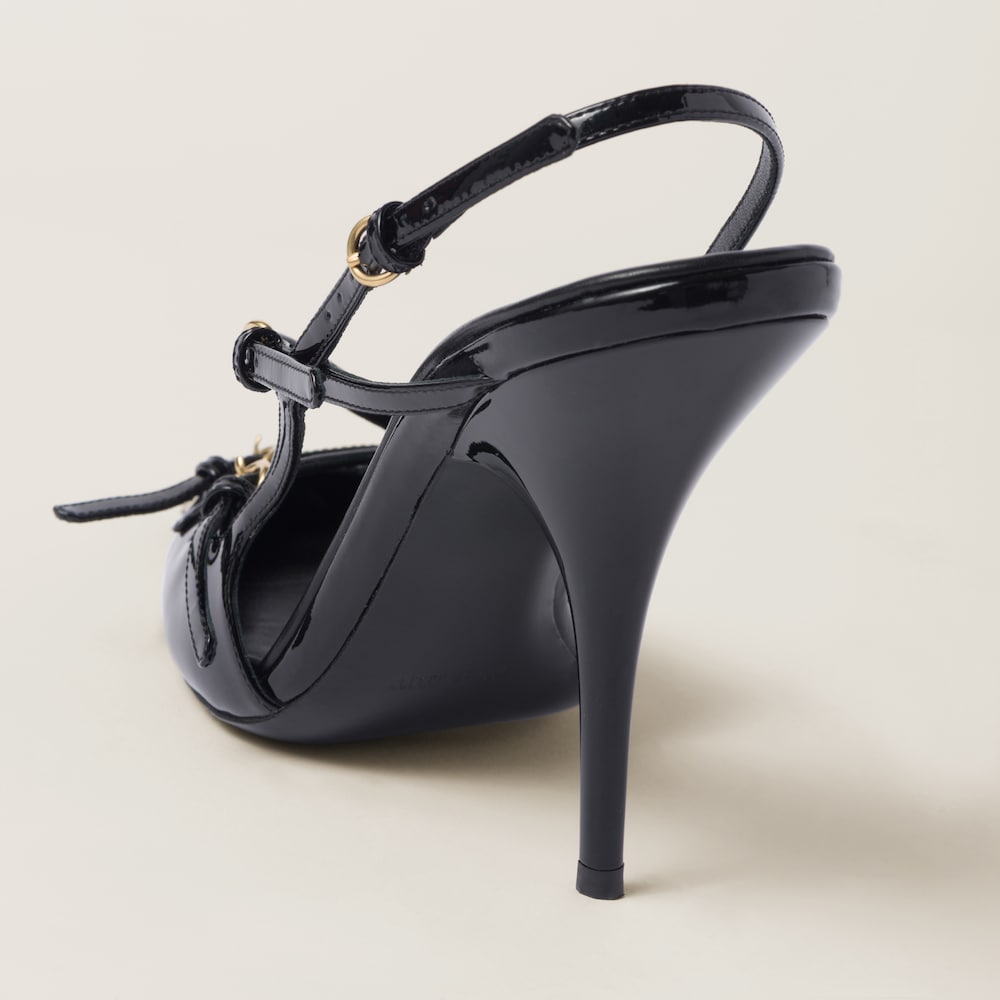 Miu Miu Patent leather slingbacks with buckles Black