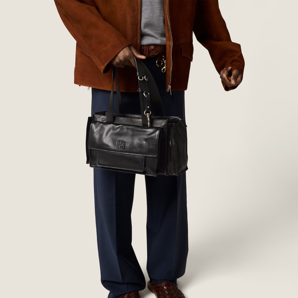 Miu Miu Utilitaire nappa leather shopping bag Black