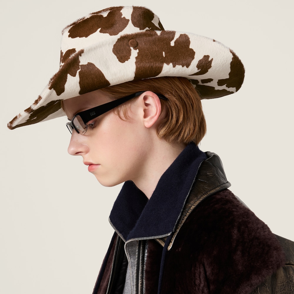 Miu Miu Printed leather cowboy hat - White/Burnt Sienna