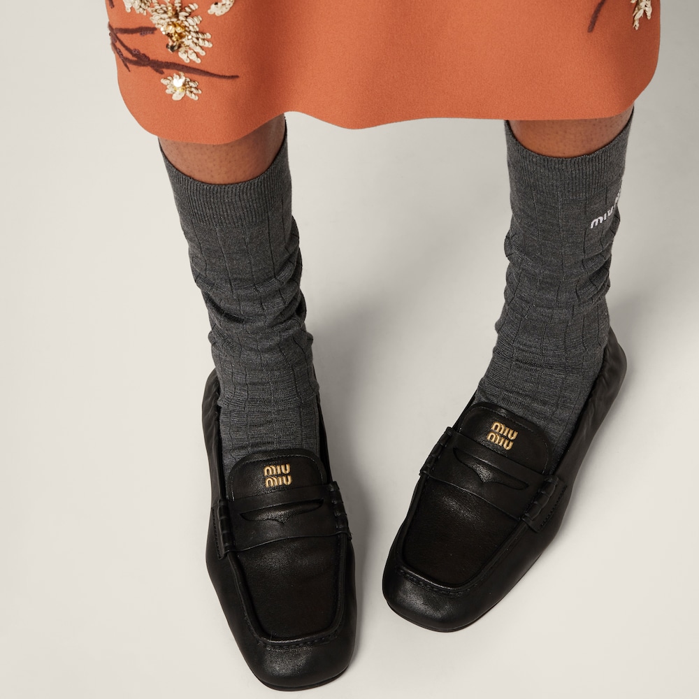 Miu Miu Ruches nappa leather loafers Black