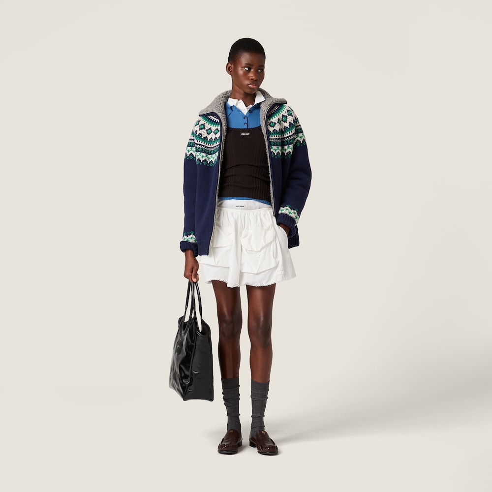 Miu Miu Wool and fleece cardigan with zipper Navy