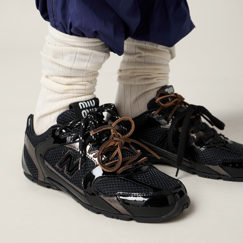 Miu Miu New Balance X Miu Miu 530 SL patent leather and mesh sneakers Black / Anthracite Gray