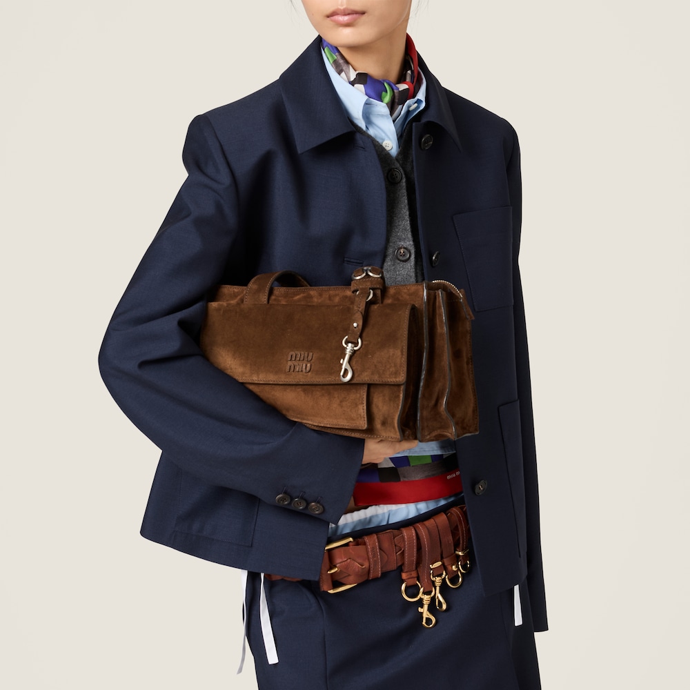 Miu Miu Utilitaire suede shopping bag Cocoa Brown