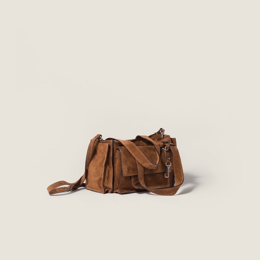 Miu Miu Utilitaire suede shopping bag Cocoa Brown
