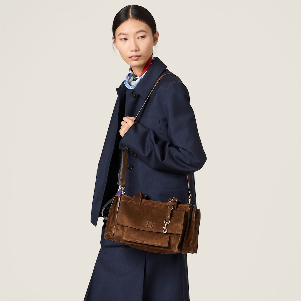 Miu Miu Utilitaire suede shopping bag Cocoa Brown