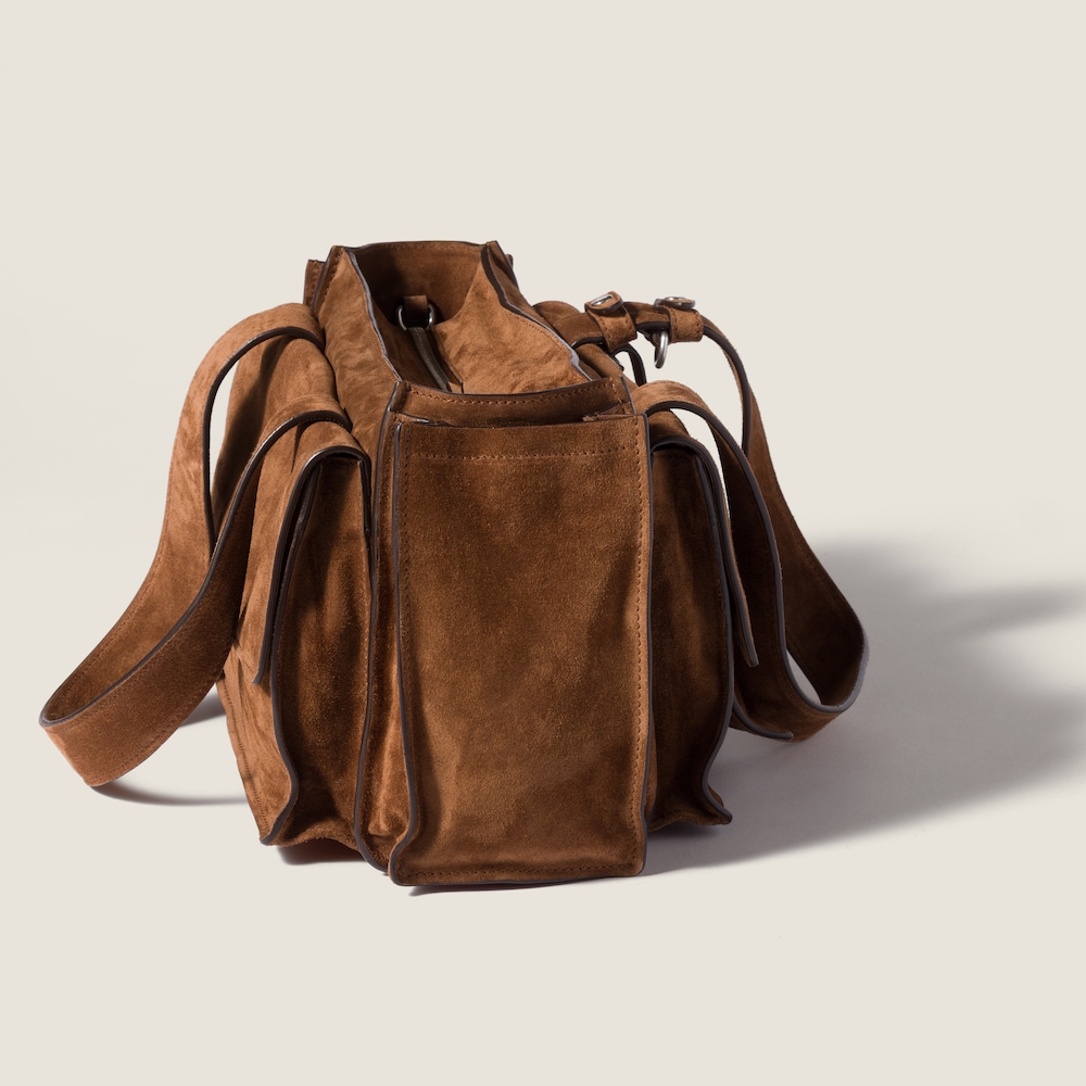Miu Miu Utilitaire suede shopping bag Cocoa Brown