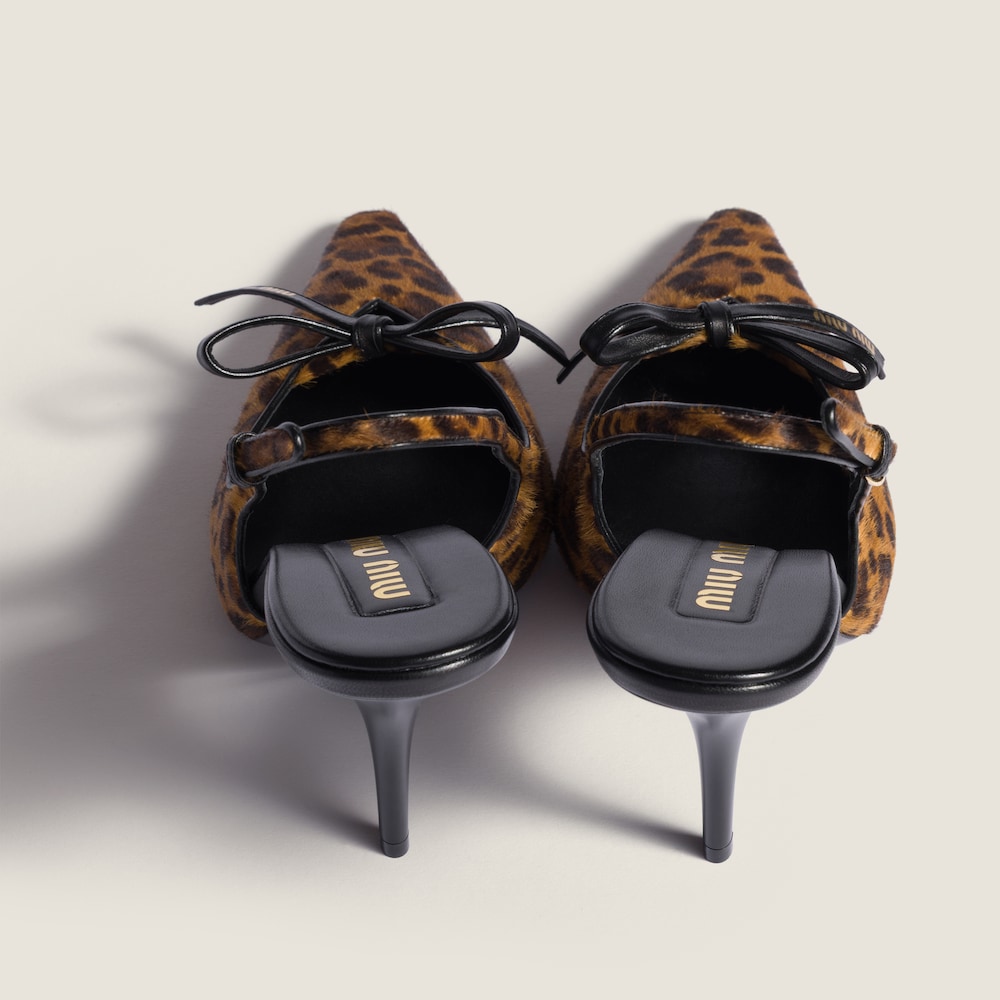 Miu Miu Printed leather slingback pumps with bow Honey