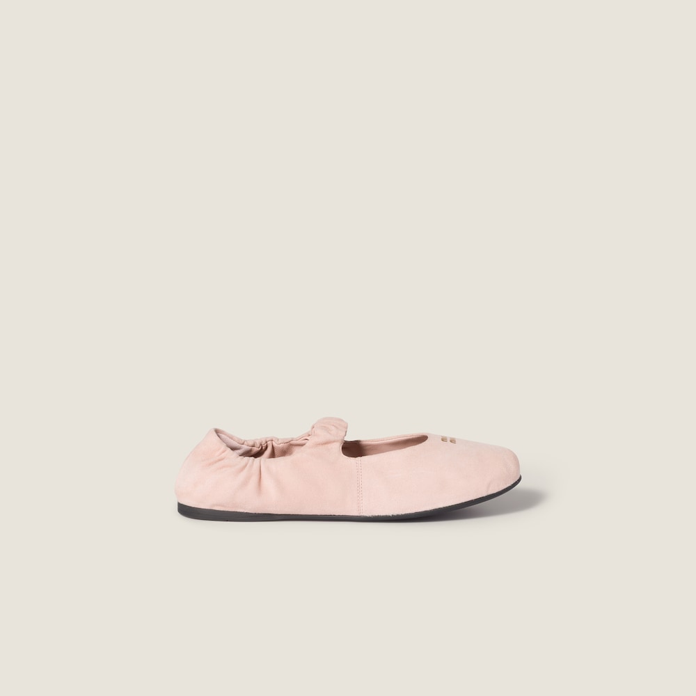 Miu Miu Ruches suede ballerinas Peach