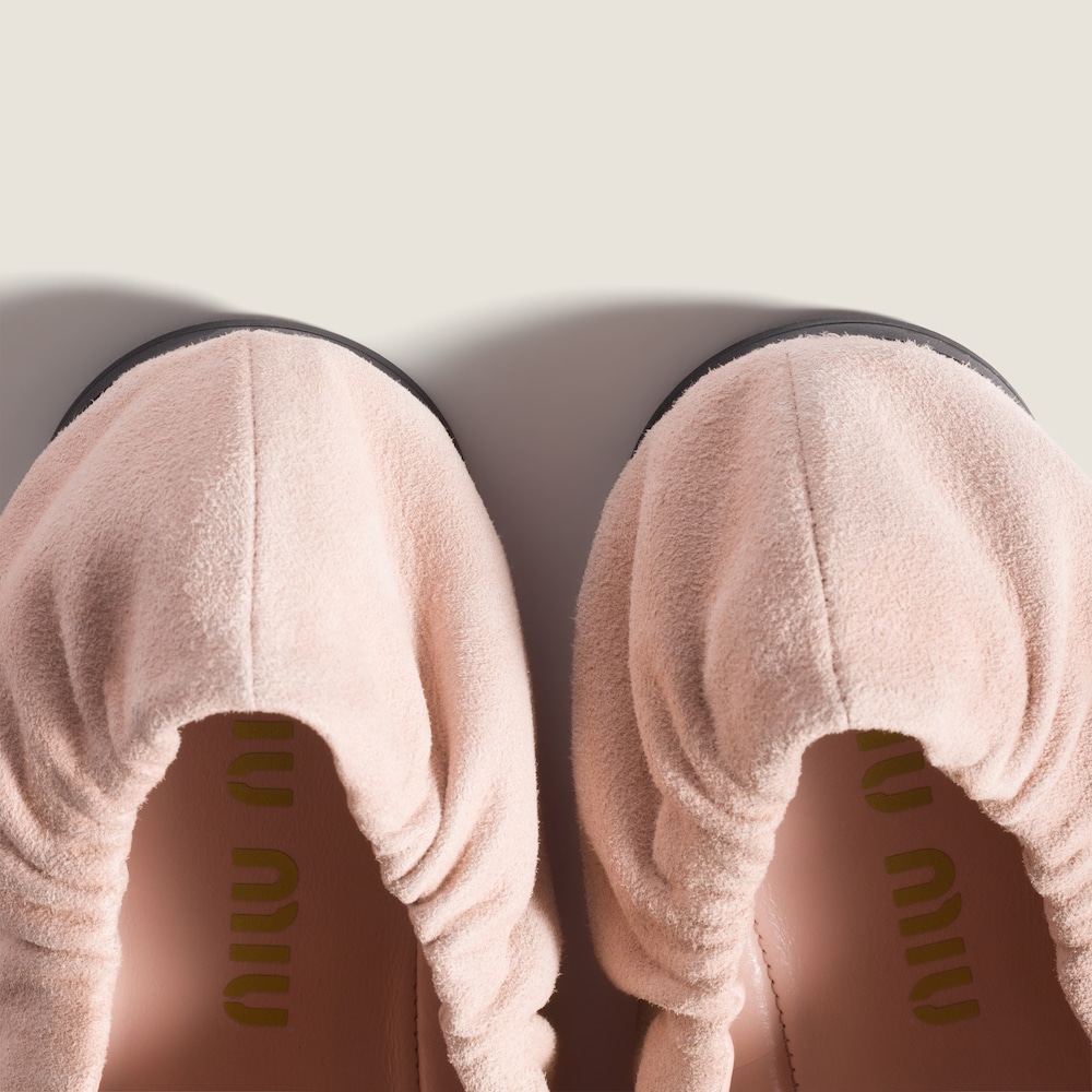 Miu Miu Ruches suede ballerinas Peach
