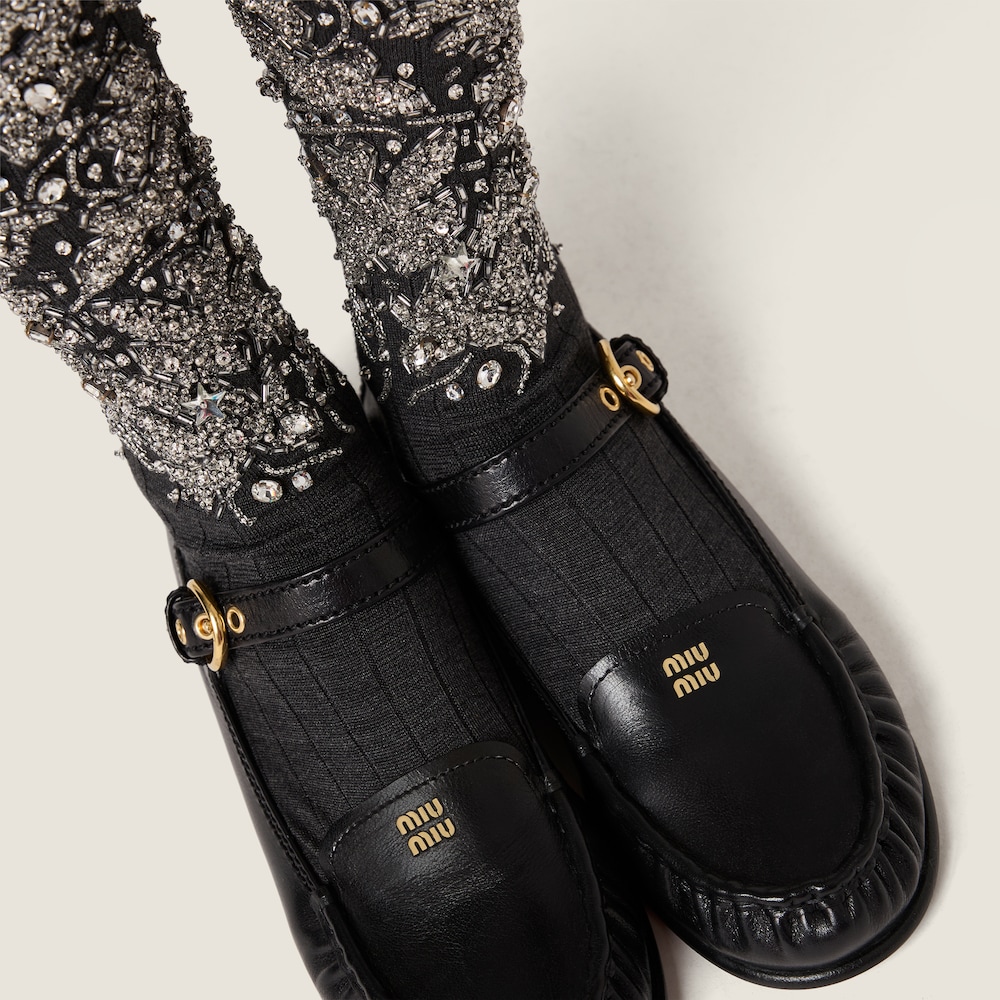 Miu Miu Leather loafers with strap Black