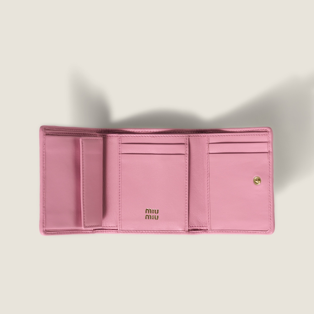 Miu Miu Small matelassé nappa leather wallet Pink