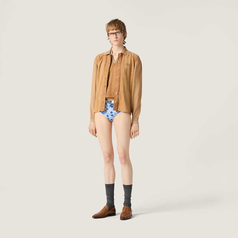 Miu Miu Wool and suede vest Camel Brown