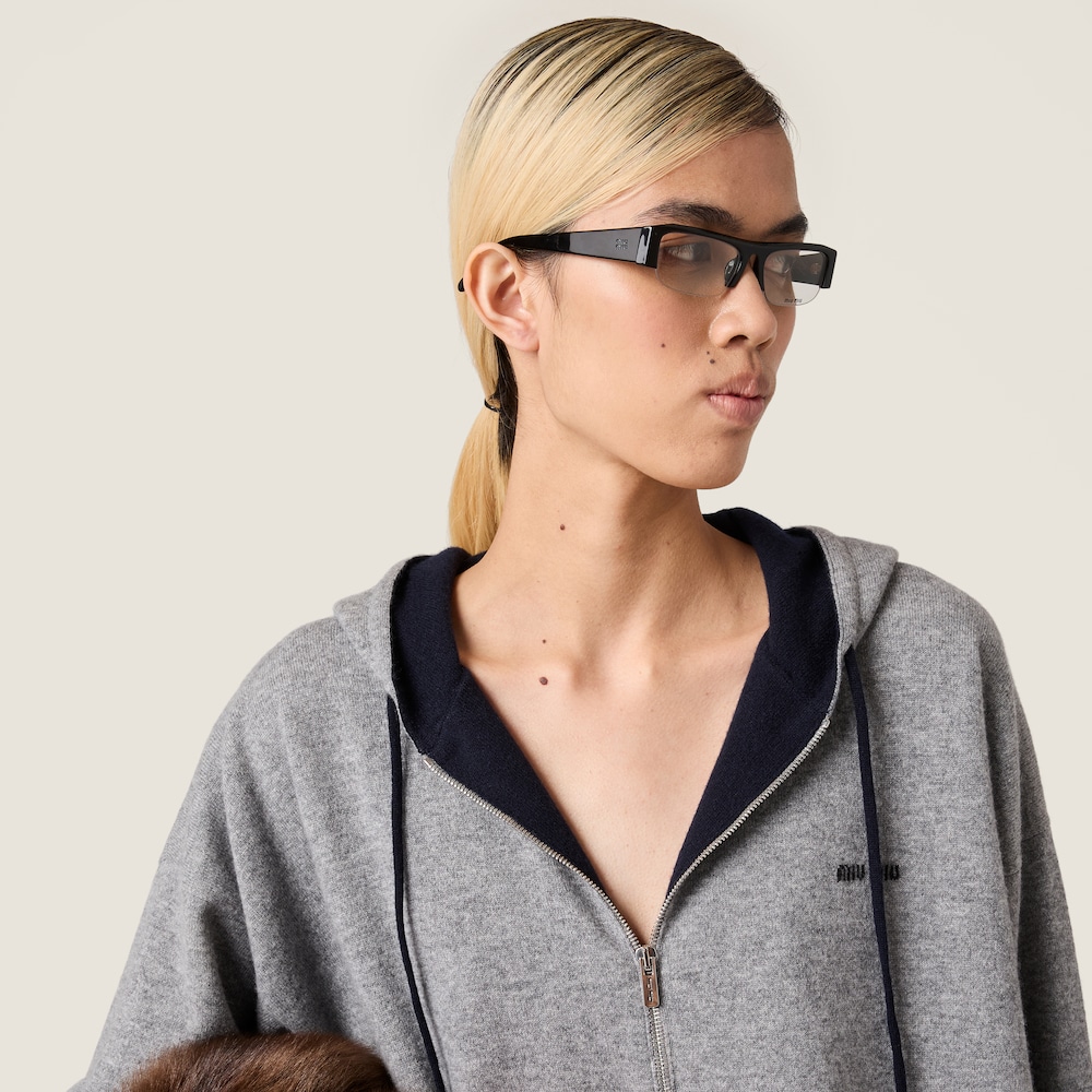 Miu Miu Cashmere cardigan hoodie GREY+BLUE