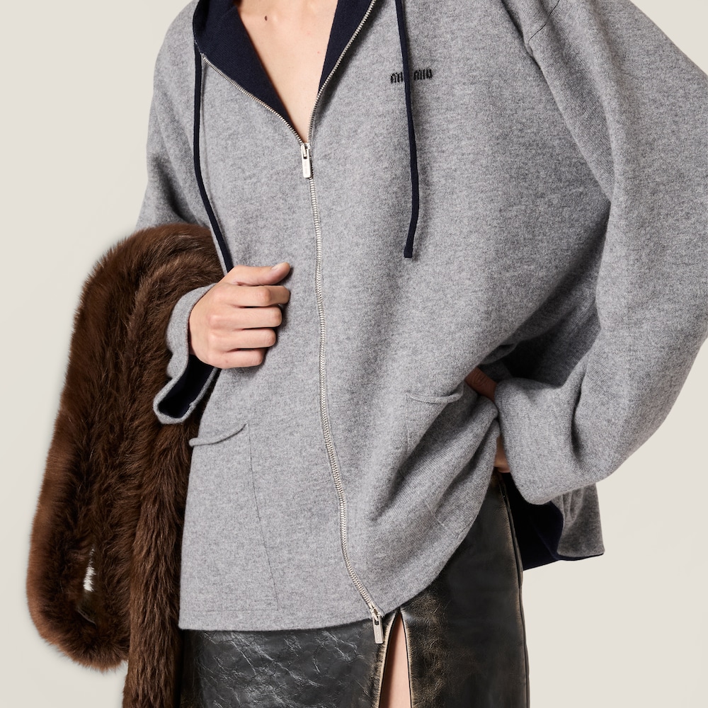 Miu Miu Cashmere cardigan hoodie GREY+BLUE