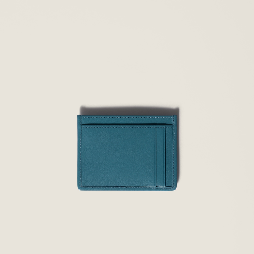 Miu Miu Matelassé nappa leather card holder Marina Blue